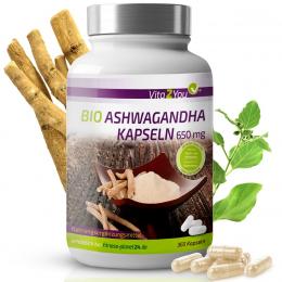 Vita2You Bio Ashwagandha Kapseln 650mg - 365 Kapseln - Hochdosiert - 100% Bio...