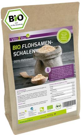 Vita2You BIO Flohsamenschalen 99% Reinheit - 1000g Zippbeutel - Ganze indisch...