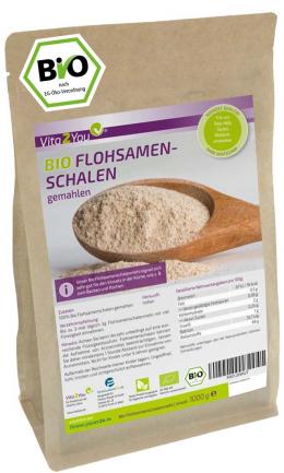 Vita2You Bio Flohsamenschalen gemahlen 99% Reinheit - 1kg - indisches Flohsam...