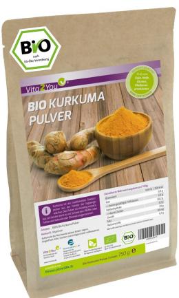 Vita2You Bio Kurkumapulver 750g im Zippbeutel - Kurkuma - Premium Qualität