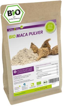 Vita2You BIO Maca Pulver 1000g im Zippbeutel - Premium Qualität