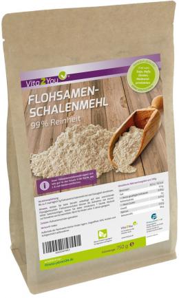 Vita2You Flohsamenschalenmehl - 750g Reinheit 99% - Flohsamenschalen gemahlen...