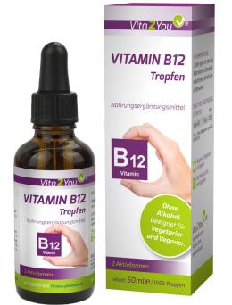 Vita2You Vitamin B12 Tropfen 50ml - 2 Aktivformen - 250μg pro Tropfen - flüssig